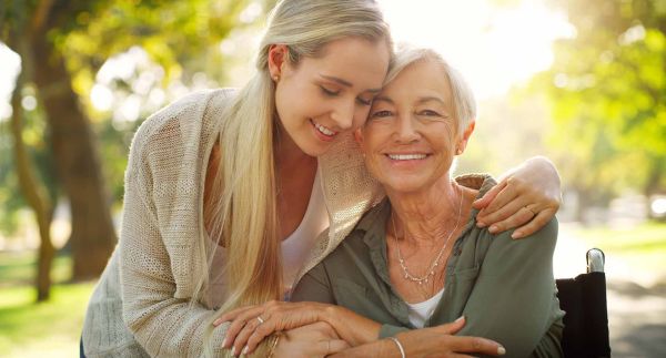 Smiling granddaughter and grandmother